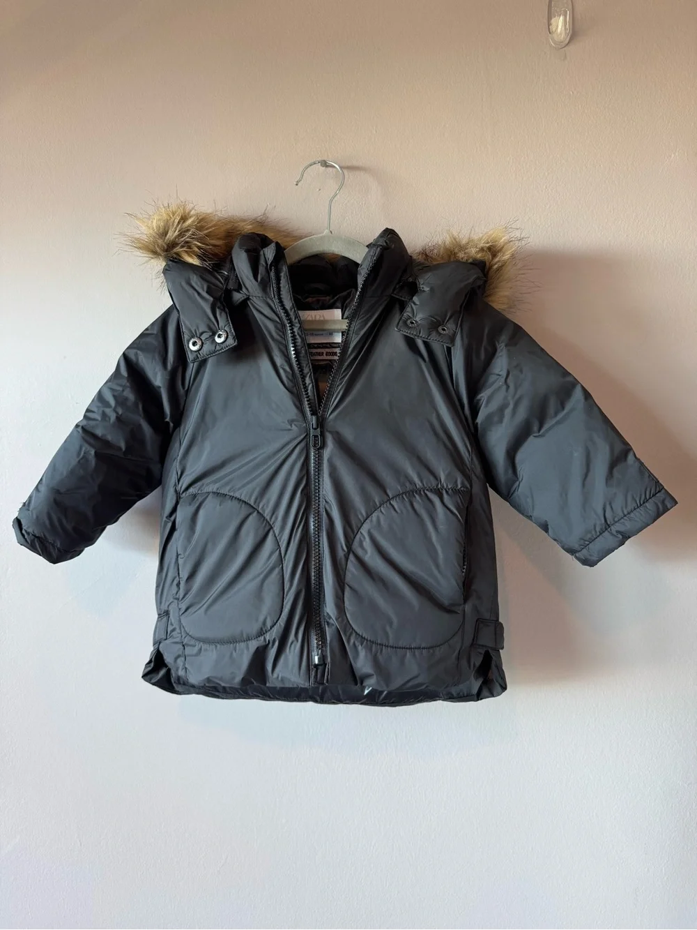 Zara Baby Down Feather Faux Fur Hooded Puffer‎ Jacket Winter Coat 12-18 Months
